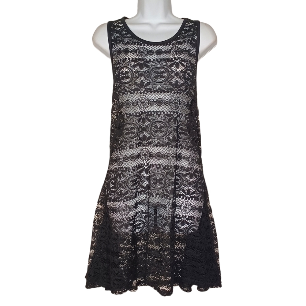 WEST LOOP Black Stripe Floral Print Racerback Sleeveless Swim Coverup L/XL NWT